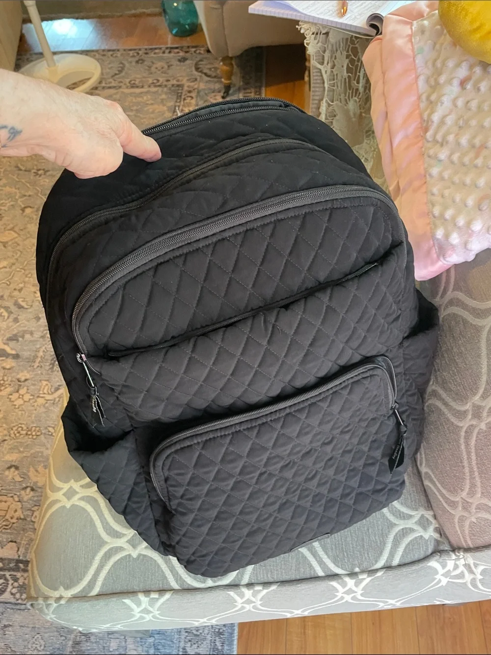 Black Quilted Unisex Backpack - Vera Bradley XL Bancroft